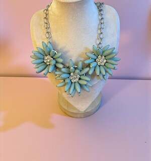 Banana Republic Aqua Blue Resin Dahlia Burst Rhinestone Statement Necklace